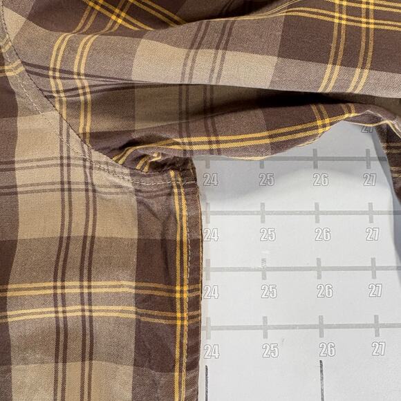 LRG Lifted Research Group Shirt Mens XL Brown Tan Plaid Wovens Button Up Utility - Picture 7 of 8